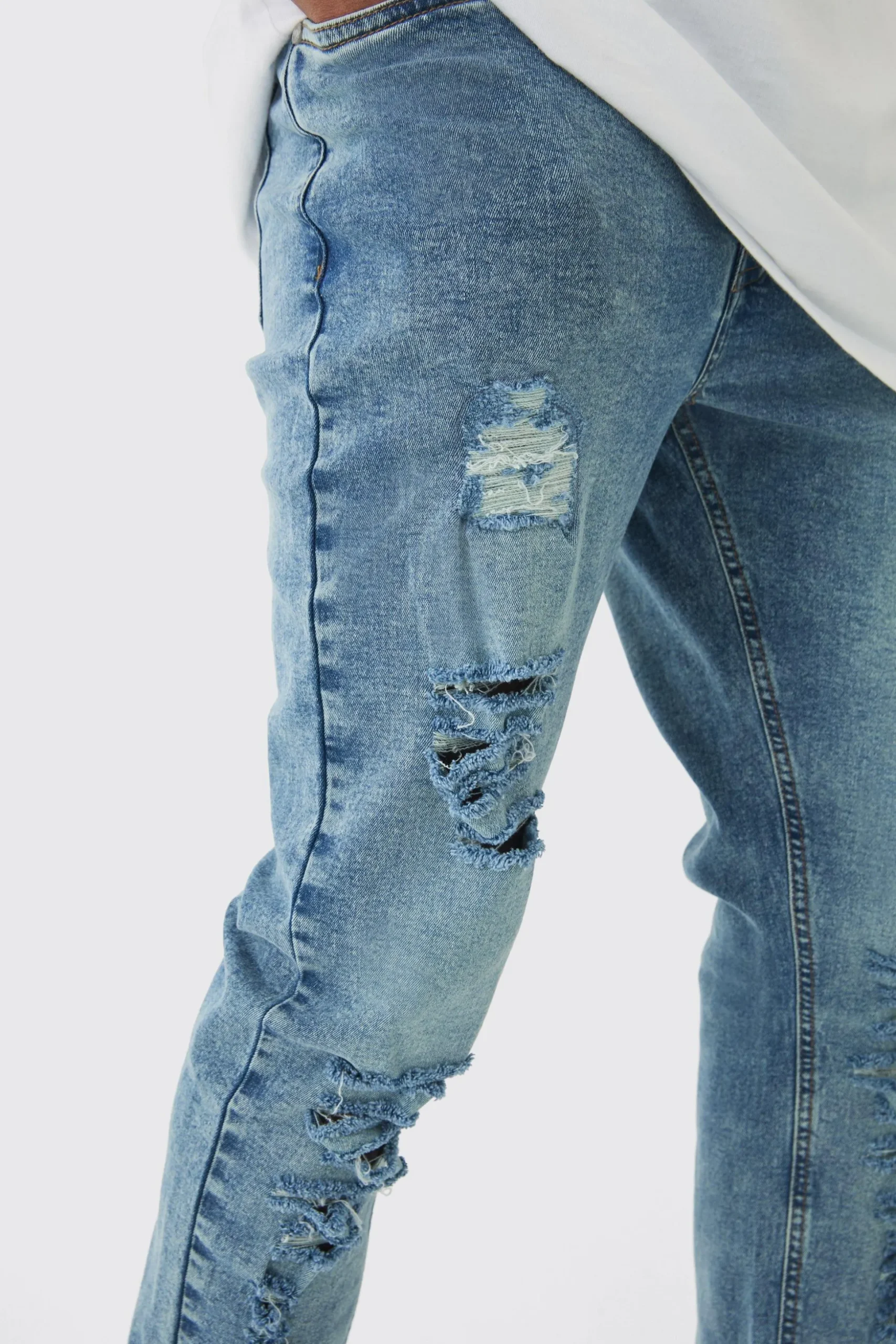 Tall Skinny Jeans With All Over Rips | BoohooMAN UK