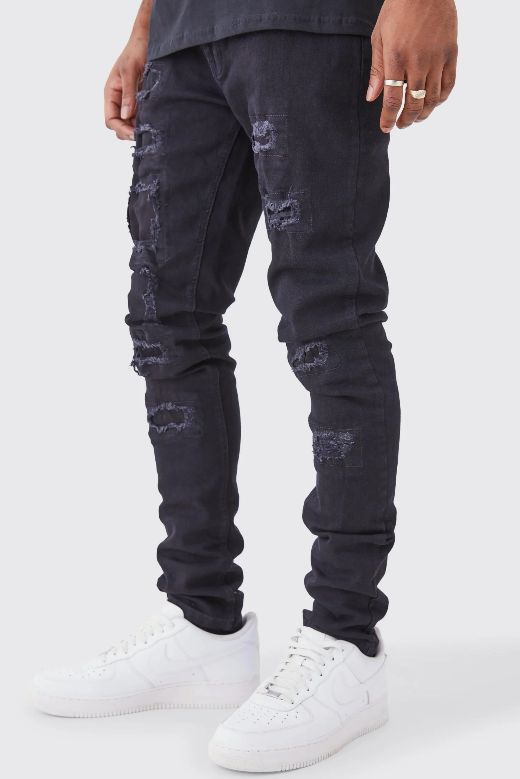 Tall Skinny Stacked Distressed Ripped Jeans | BoohooMAN UK