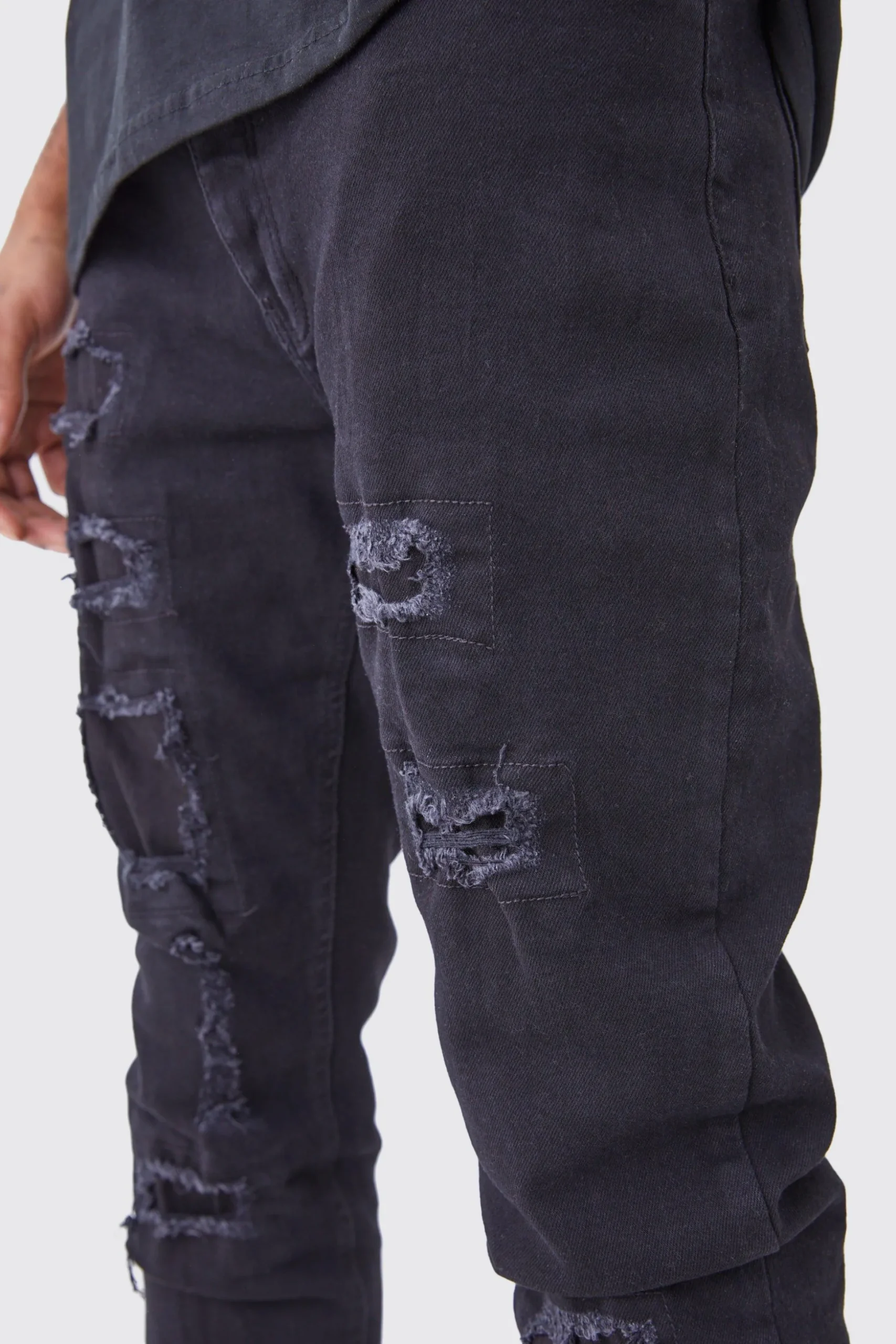Tall Skinny Stacked Distressed Ripped Jeans | BoohooMAN UK