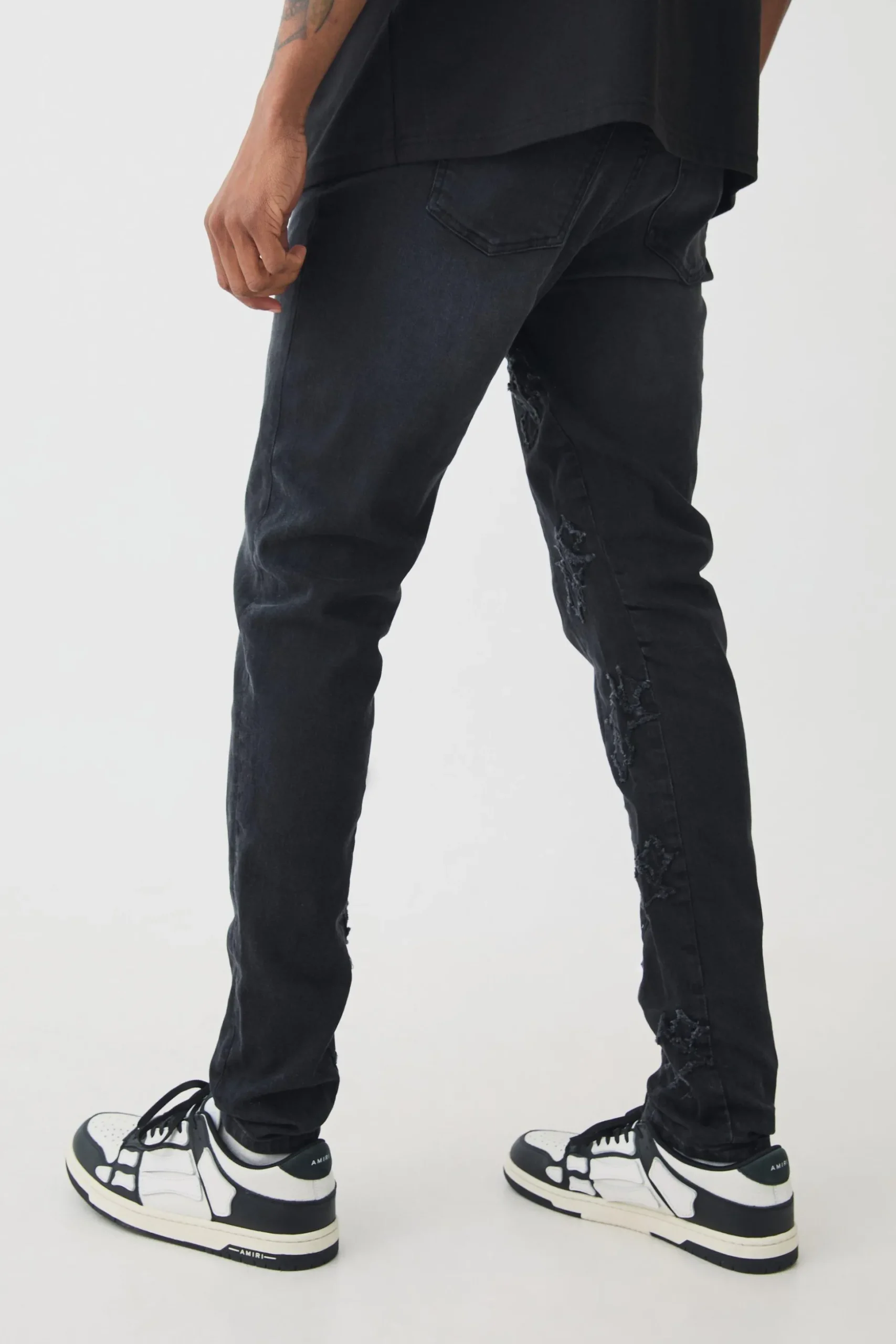 Tall Skinny Stretch Applique Gusset Jeans | BoohooMAN UK