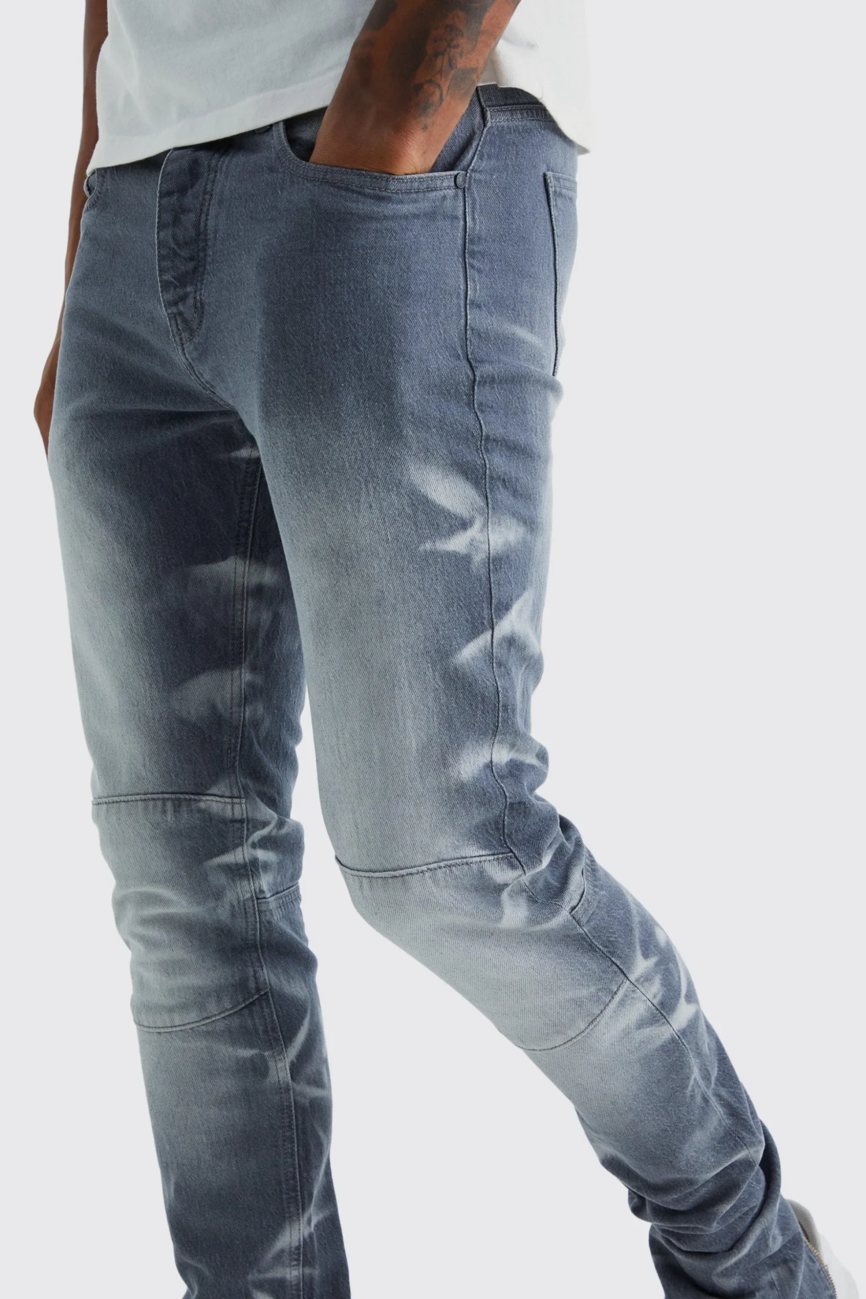 Tall Skinny Stretch Stacked Zip Hem Jean | BoohooMAN UK