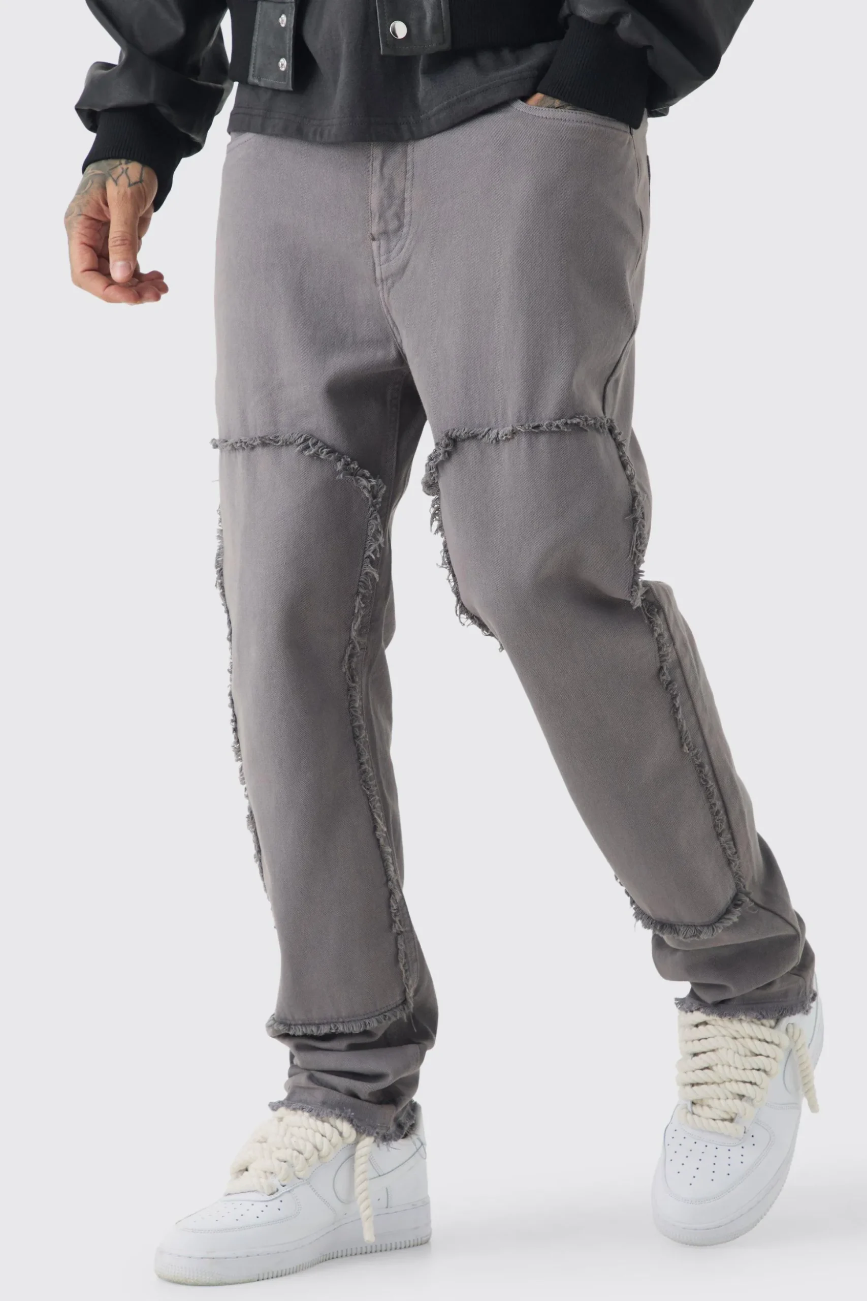 Tall Slim Leg Overdyed Carpenter Trouser In Charcoal | BoohooMAN UK