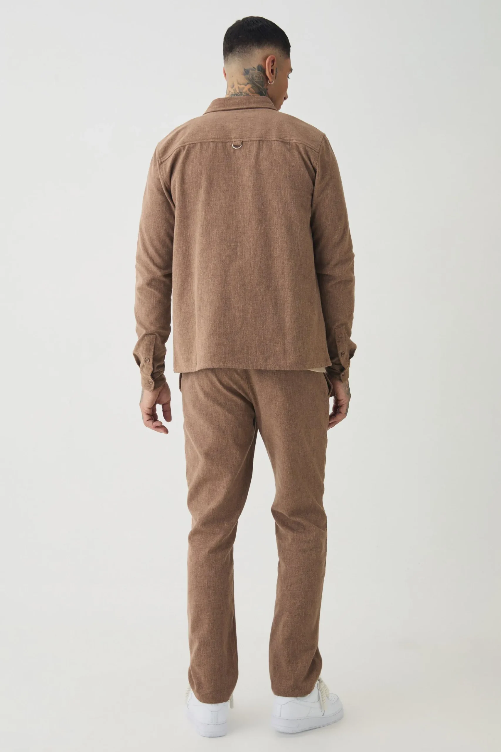 Tall Smart Shirt Set In Brown | BoohooMAN UK