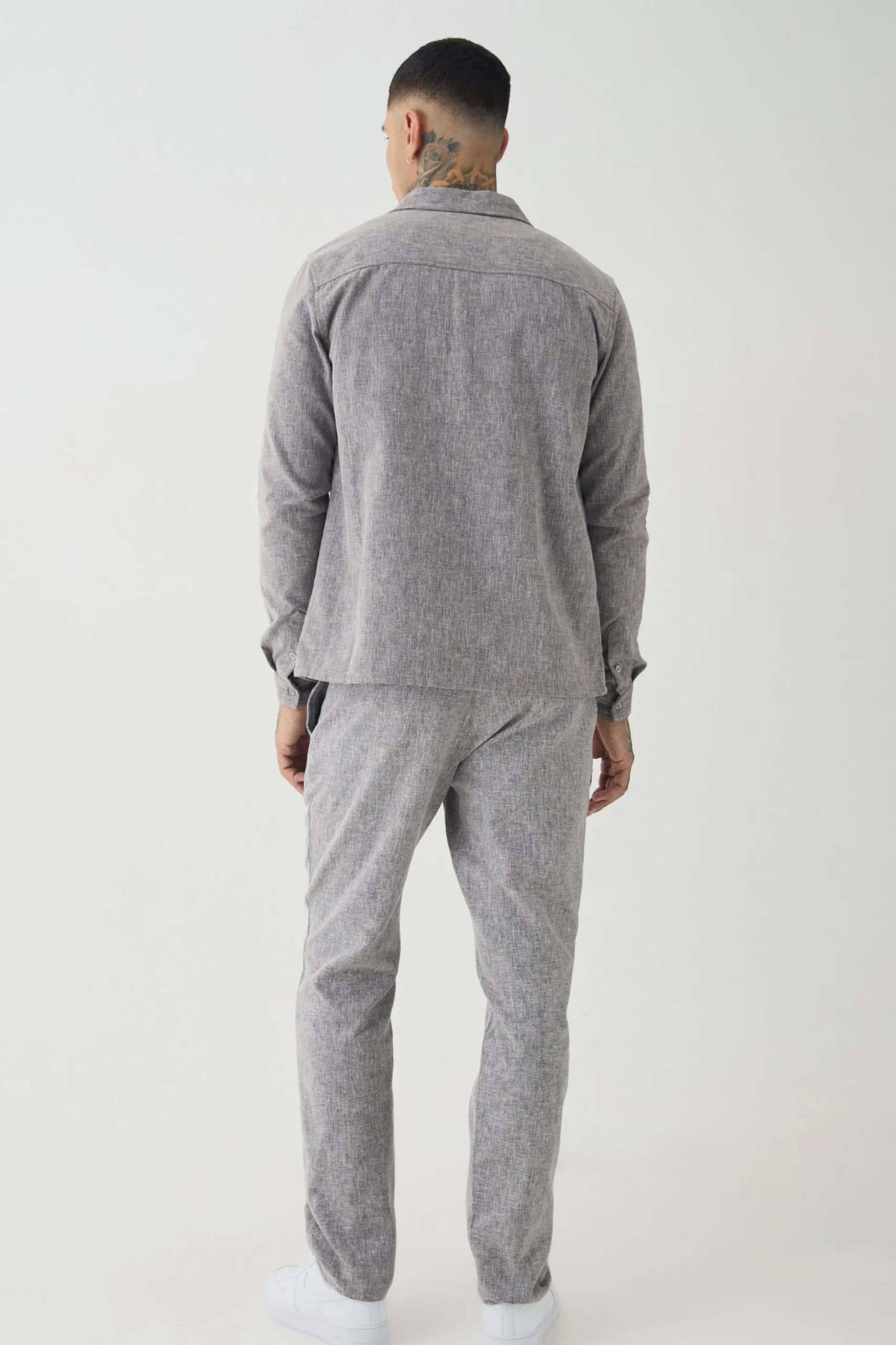 Tall Smart Shirt Set In Grey | BoohooMAN UK