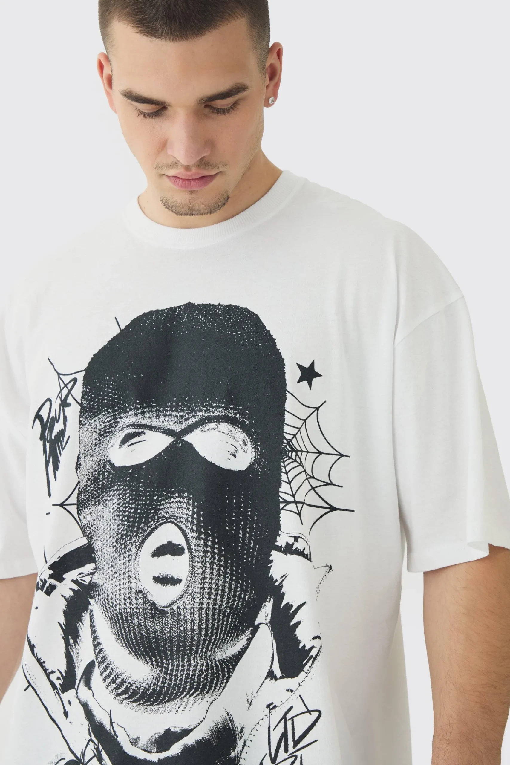 Tall Spiderweb Balaclava Graphic T-Shirt | BoohooMAN UK