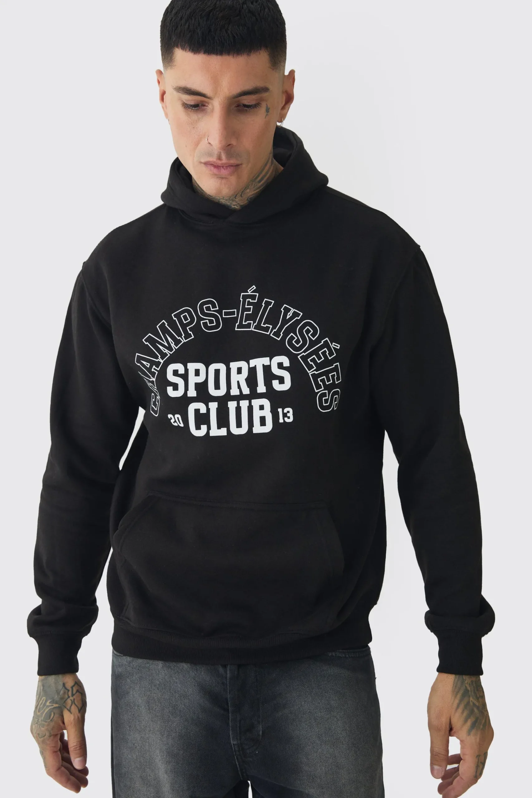 Tall Sports Club Varsity Oversized Hoodie | BoohooMAN UK