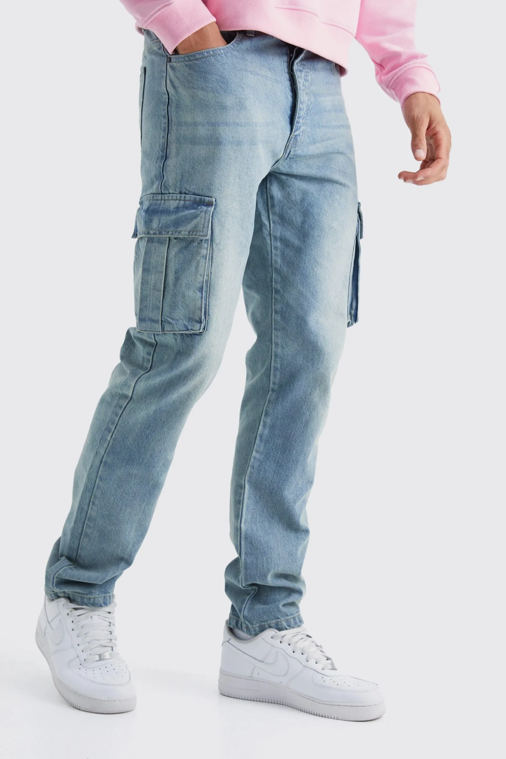 Tall Straight Rigid Cargo Jeans | BoohooMAN UK