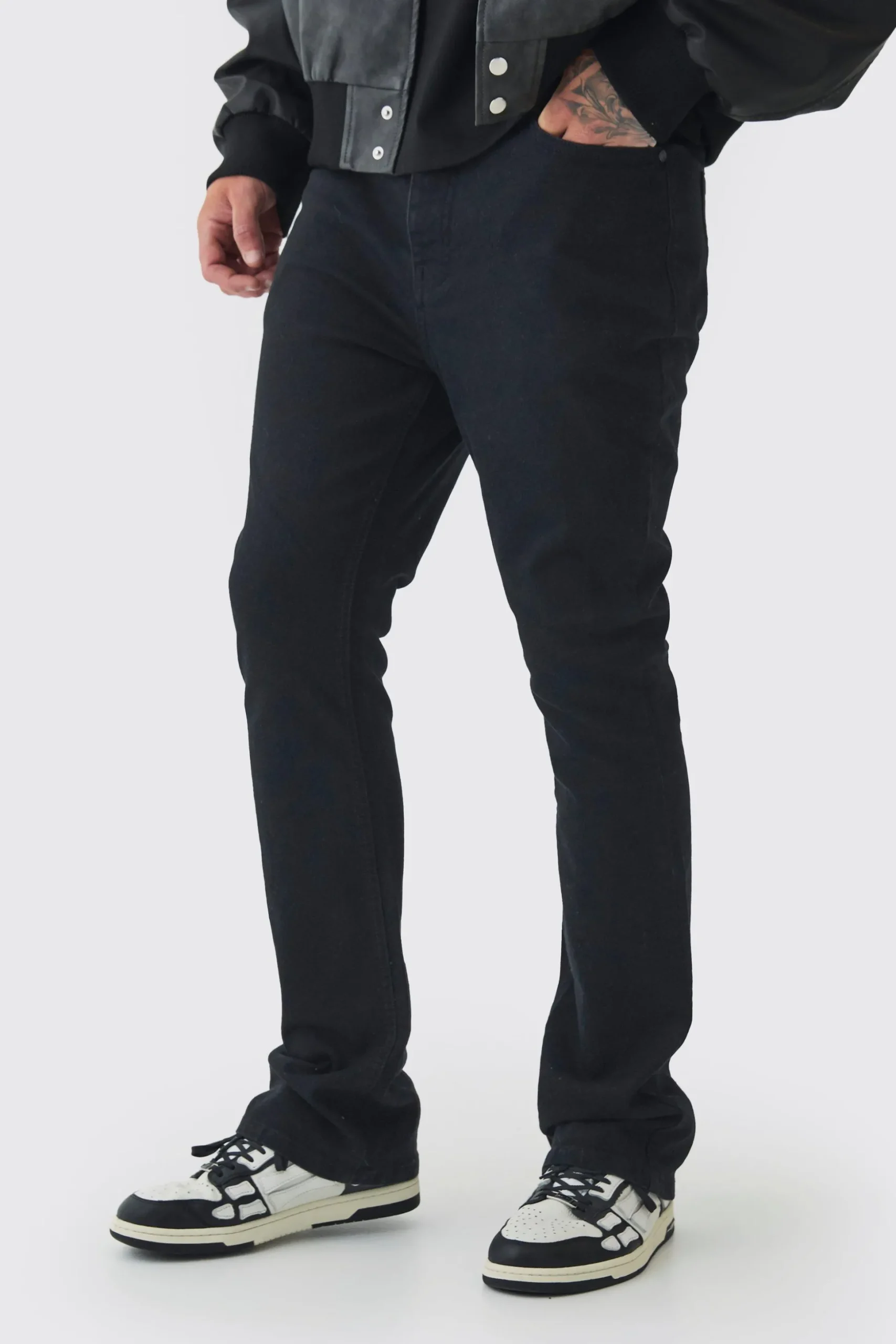Tall Stretch Denim Flared Jeans | BoohooMAN UK