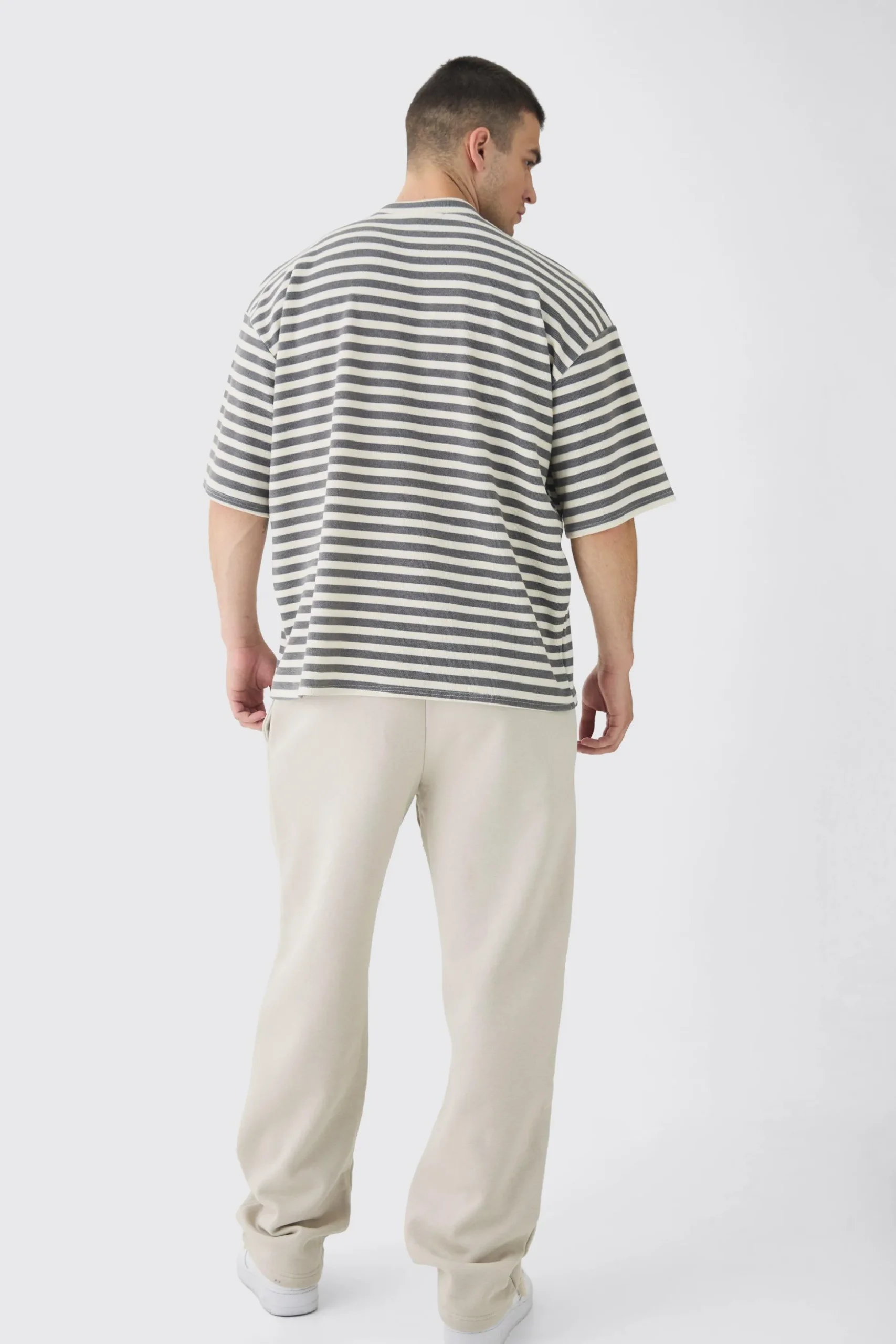 Tall Stripe Compact Rib Boxy Oversized T-Shirt | BoohooMAN UK