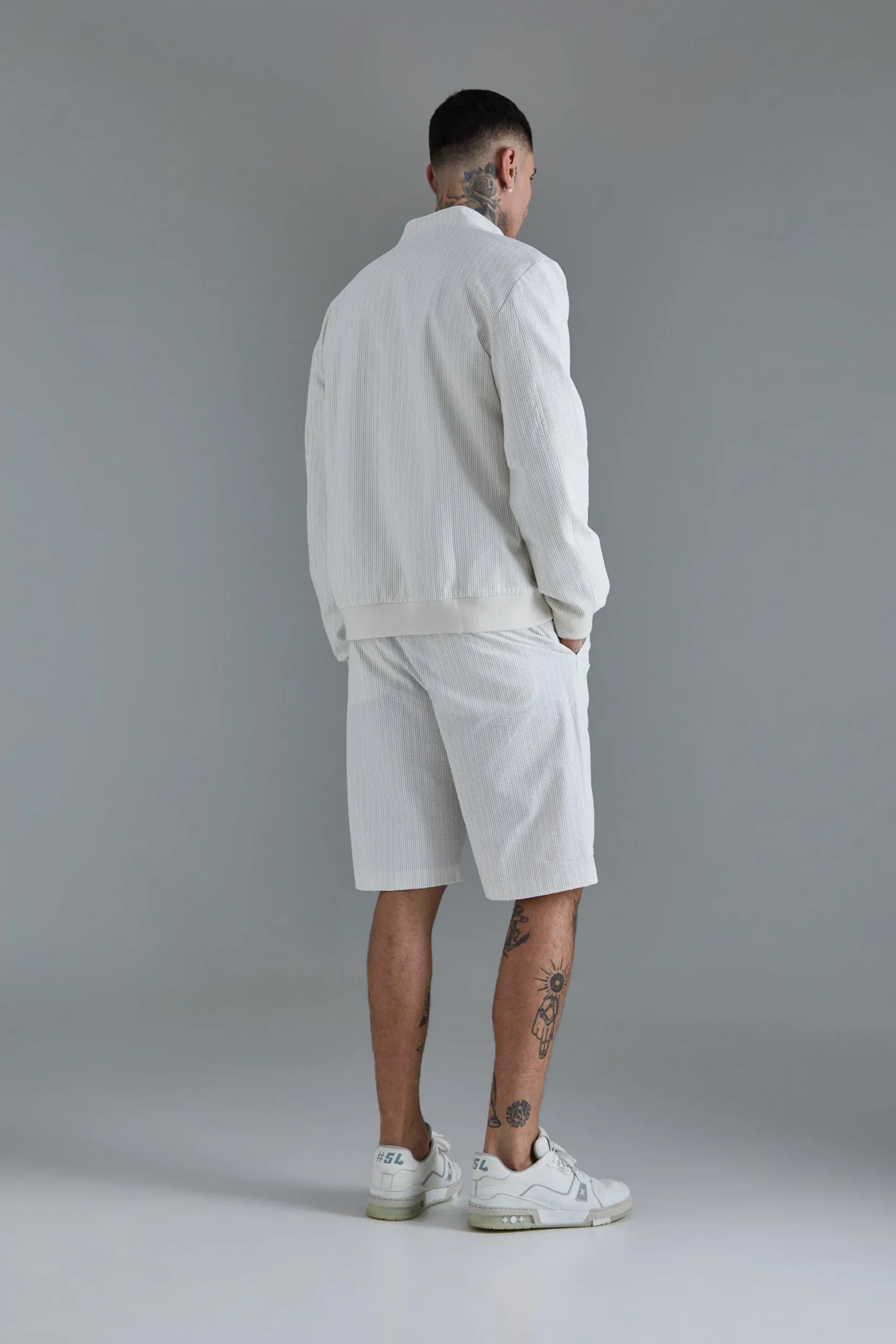 Tall Stripe Seersucker Regular Fit Shorts | BoohooMAN UK
