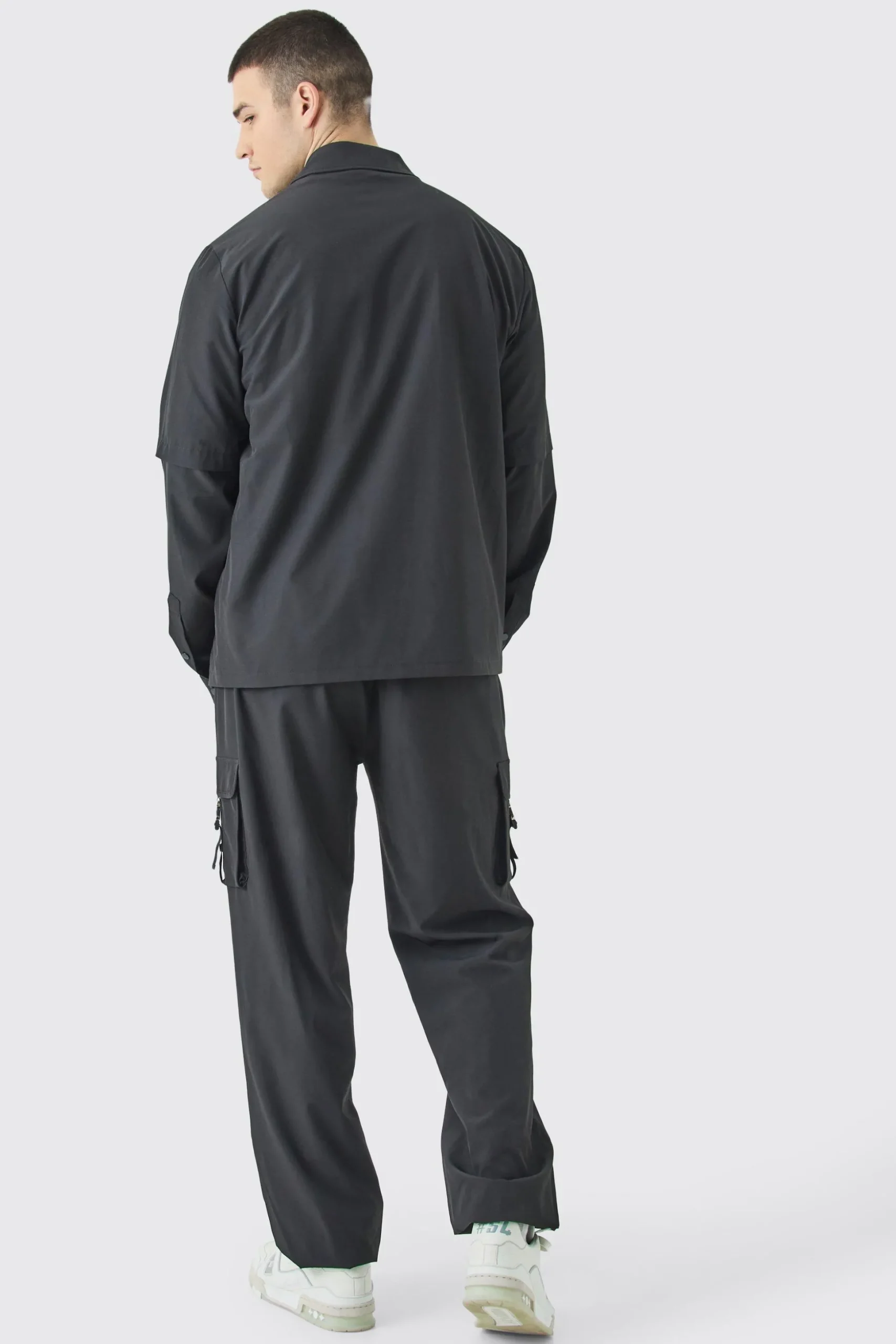 Tall Technical Stretch Elasticated Waist Utility Cargo Trouser | BoohooMAN UK