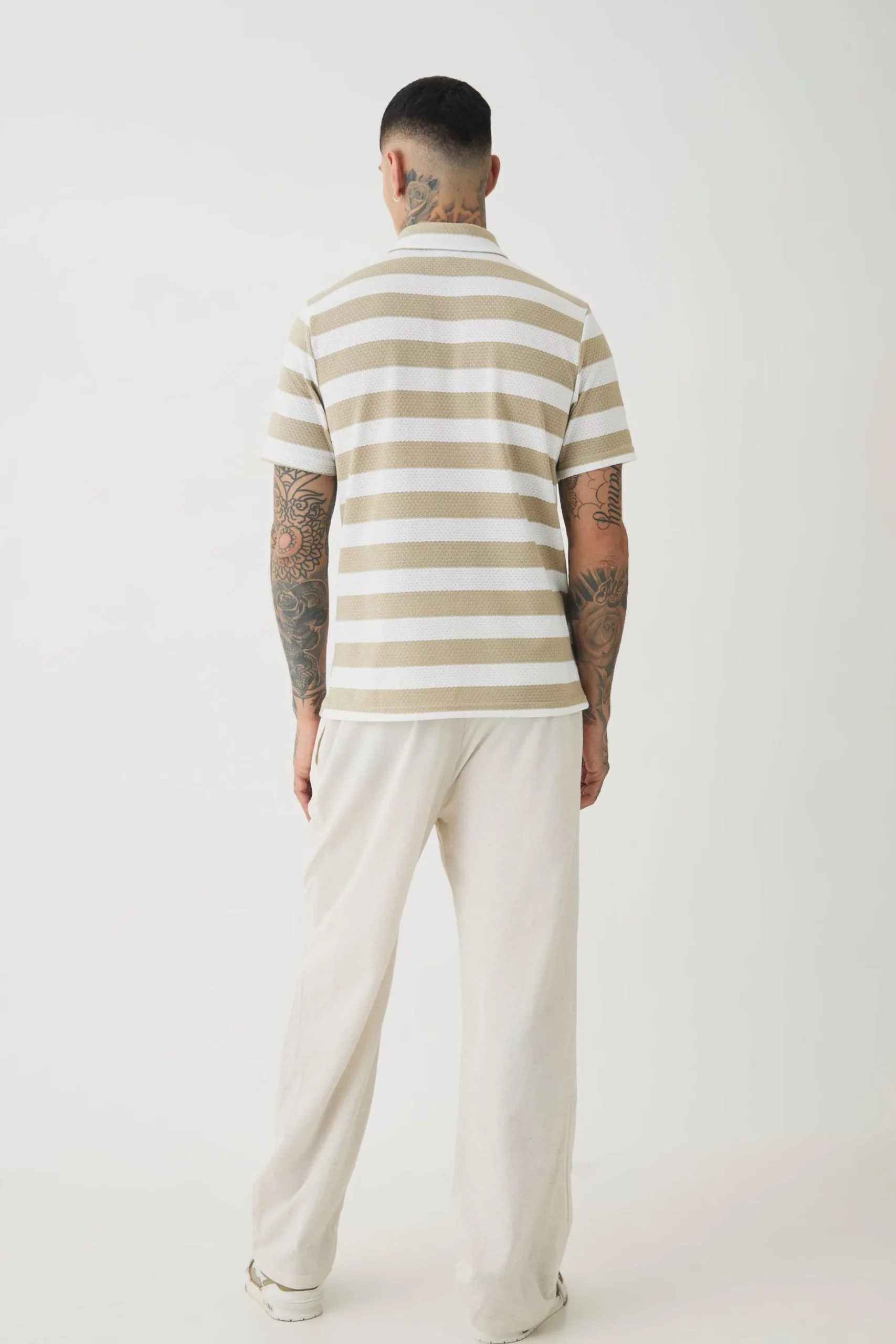 Tall Textured Stripe Polo | BoohooMAN UK