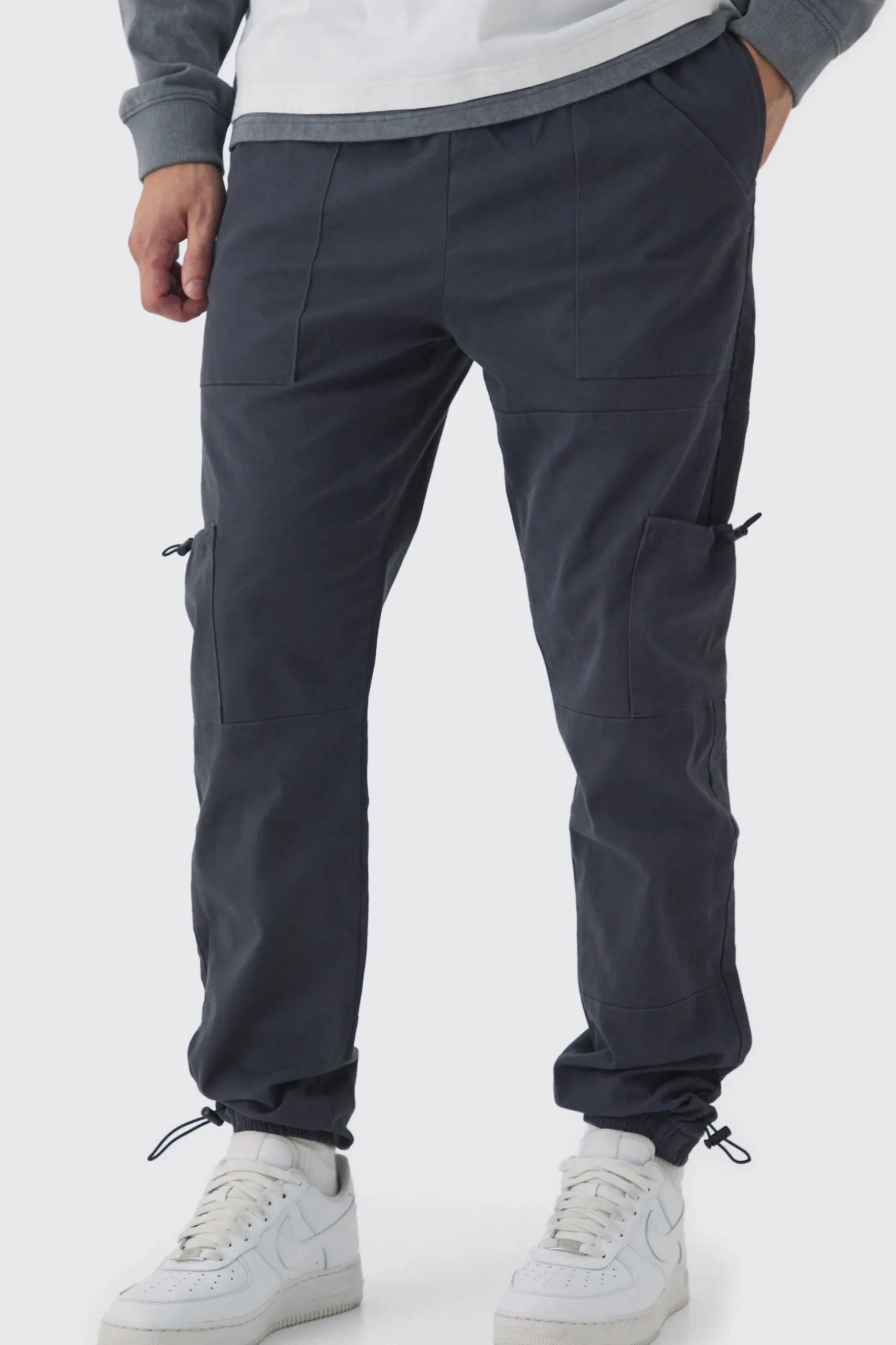 Tall Toggle Detail Slim Fit Cargo Joggers | BoohooMAN UK