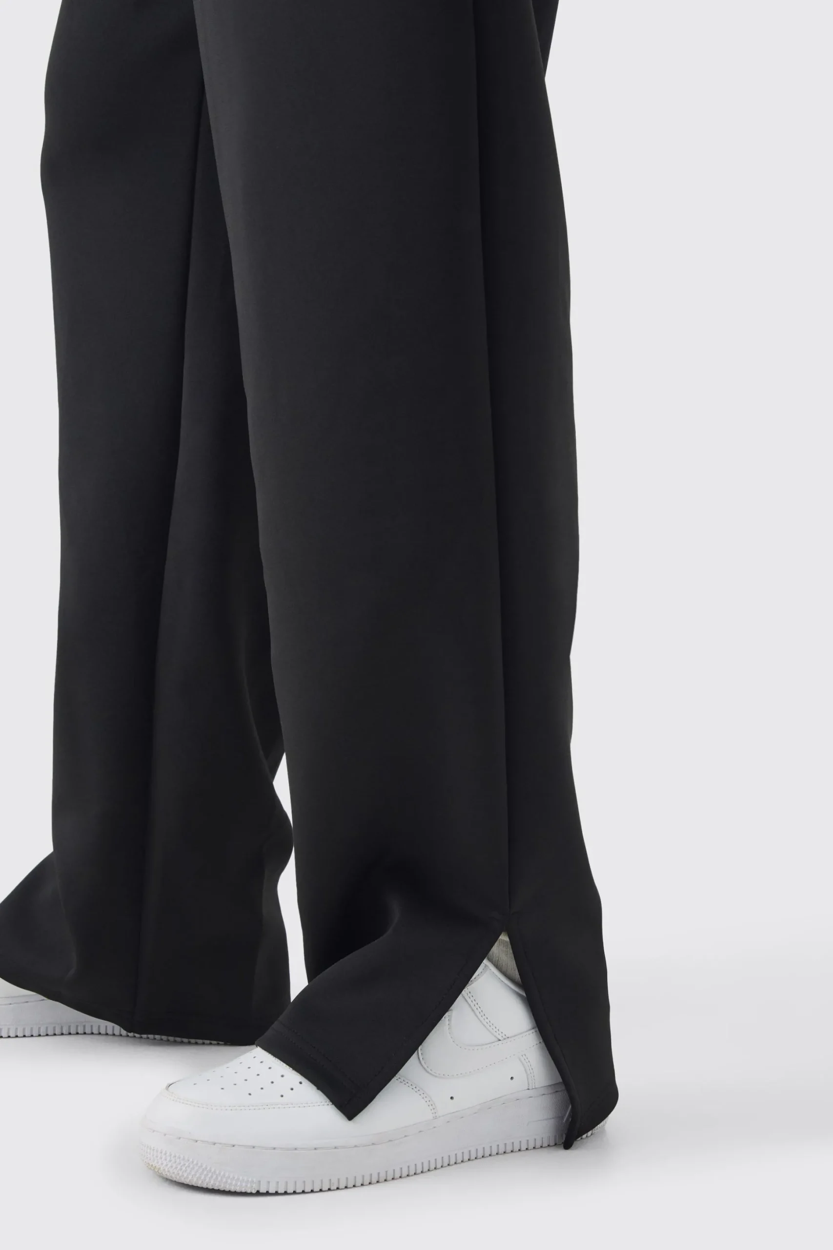 Tall Tricot Embroidered Split Hem Relaxed Fit Trousers | BoohooMAN UK