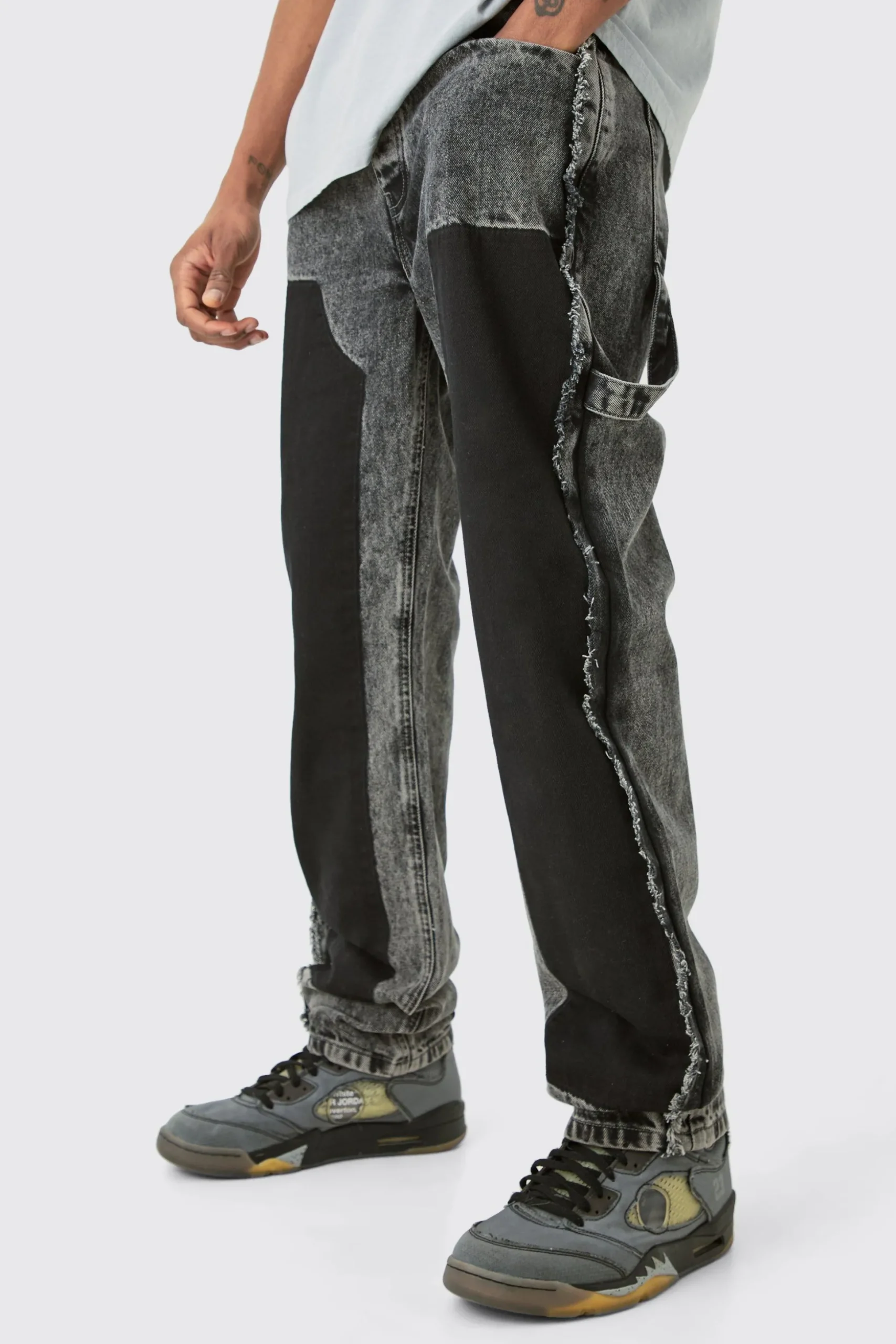 Tall Wash Straight Fit Carpenter Jean In Grey | BoohooMAN UK