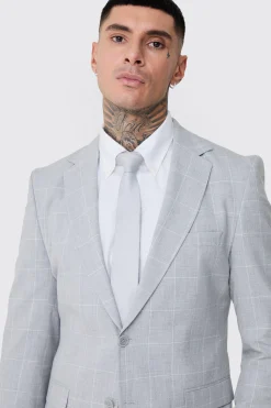 Tall Window Pane Check Skinny Fit Blazer | BoohooMAN UK