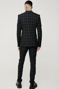 Tall Window Pane Check Skinny Fit Suit | BoohooMAN UK