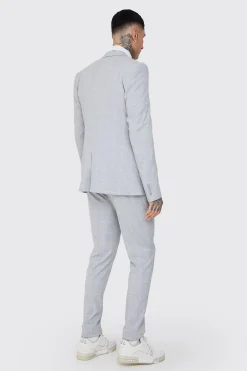 Tall Window Pane Check Skinny Fit Suit In Light Grey | BoohooMAN UK