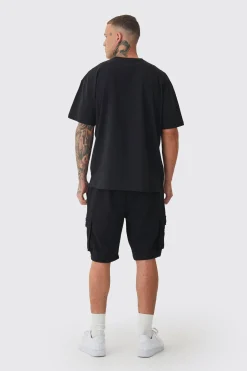 Tall Woven Tab Relaxed Fit Cargo Shorts | BoohooMAN UK
