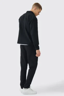 Tapered Chinos With Drawcords In Black | BoohooMAN UK