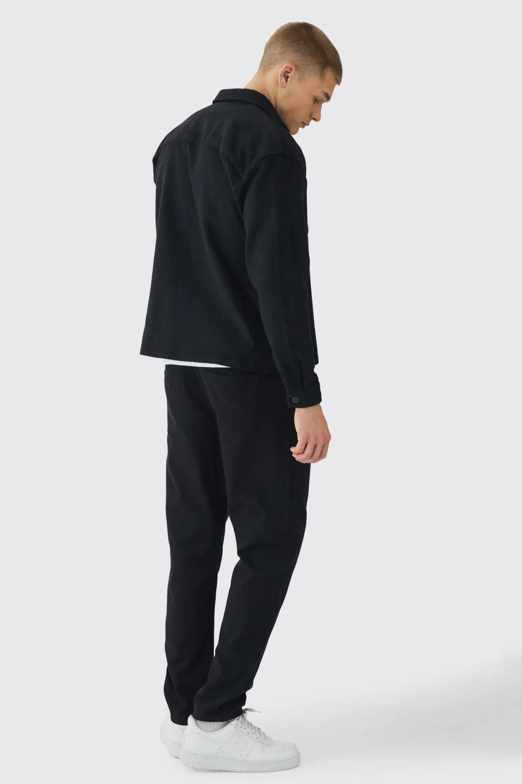 Tapered Chinos With Drawcords In Black | BoohooMAN UK