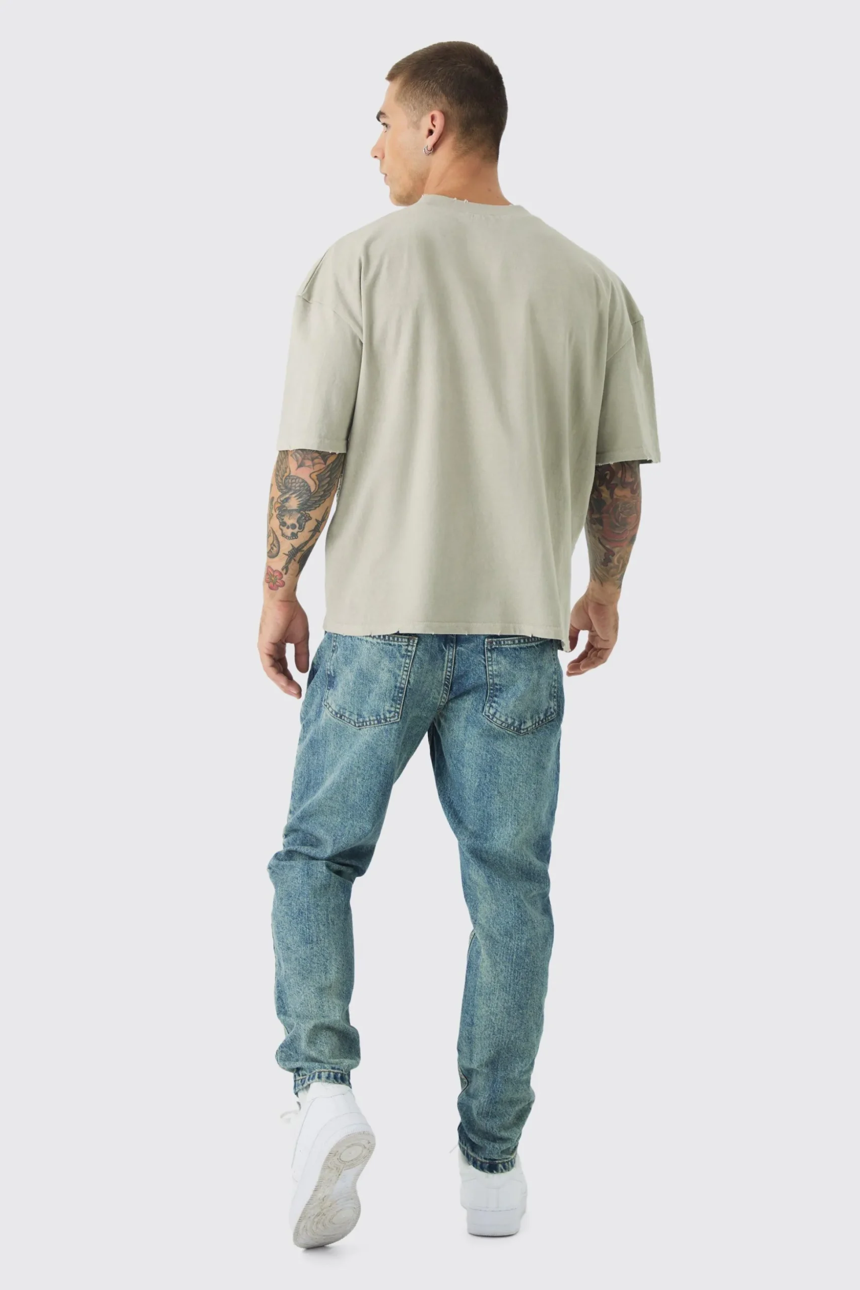 Tapered Rigid Jean In Antique Blue | BoohooMAN UK