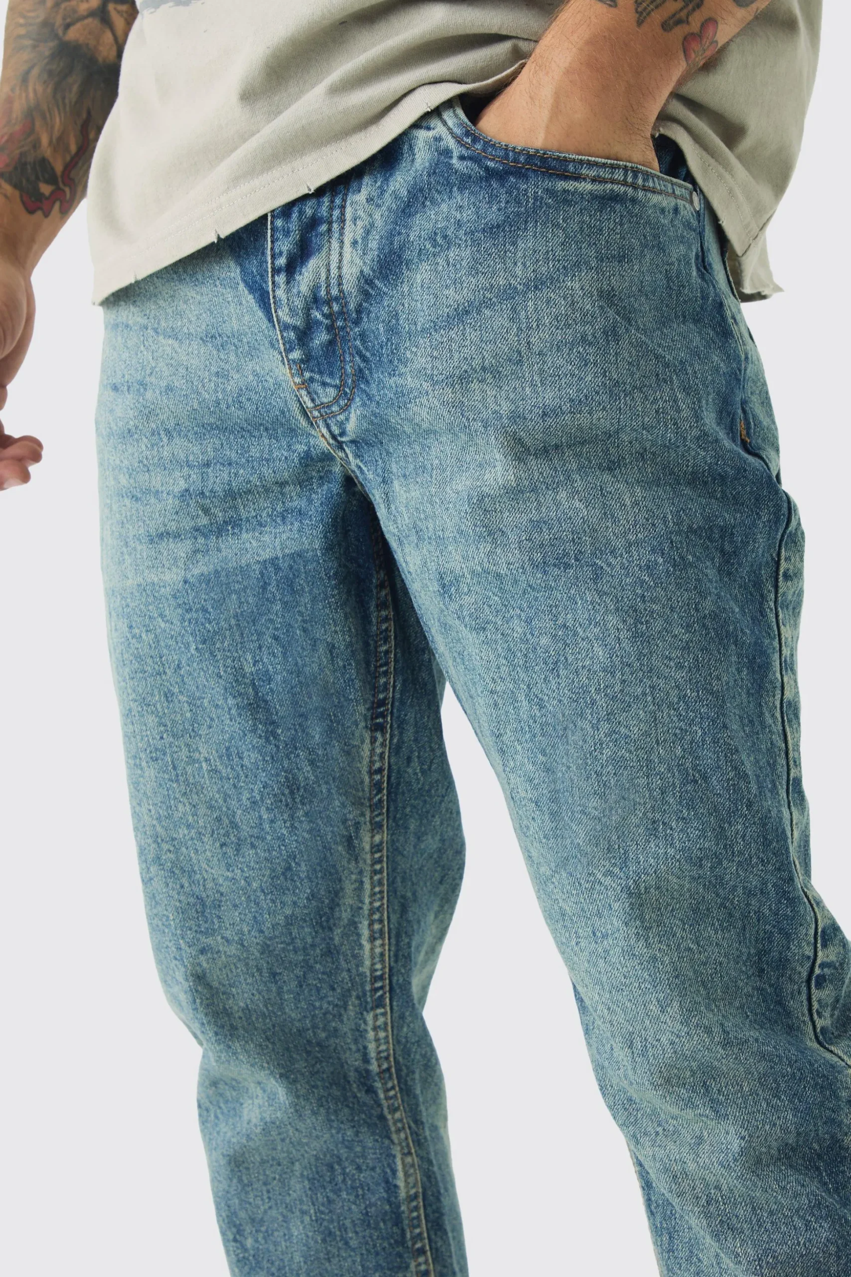Tapered Rigid Jean In Antique Blue | BoohooMAN UK