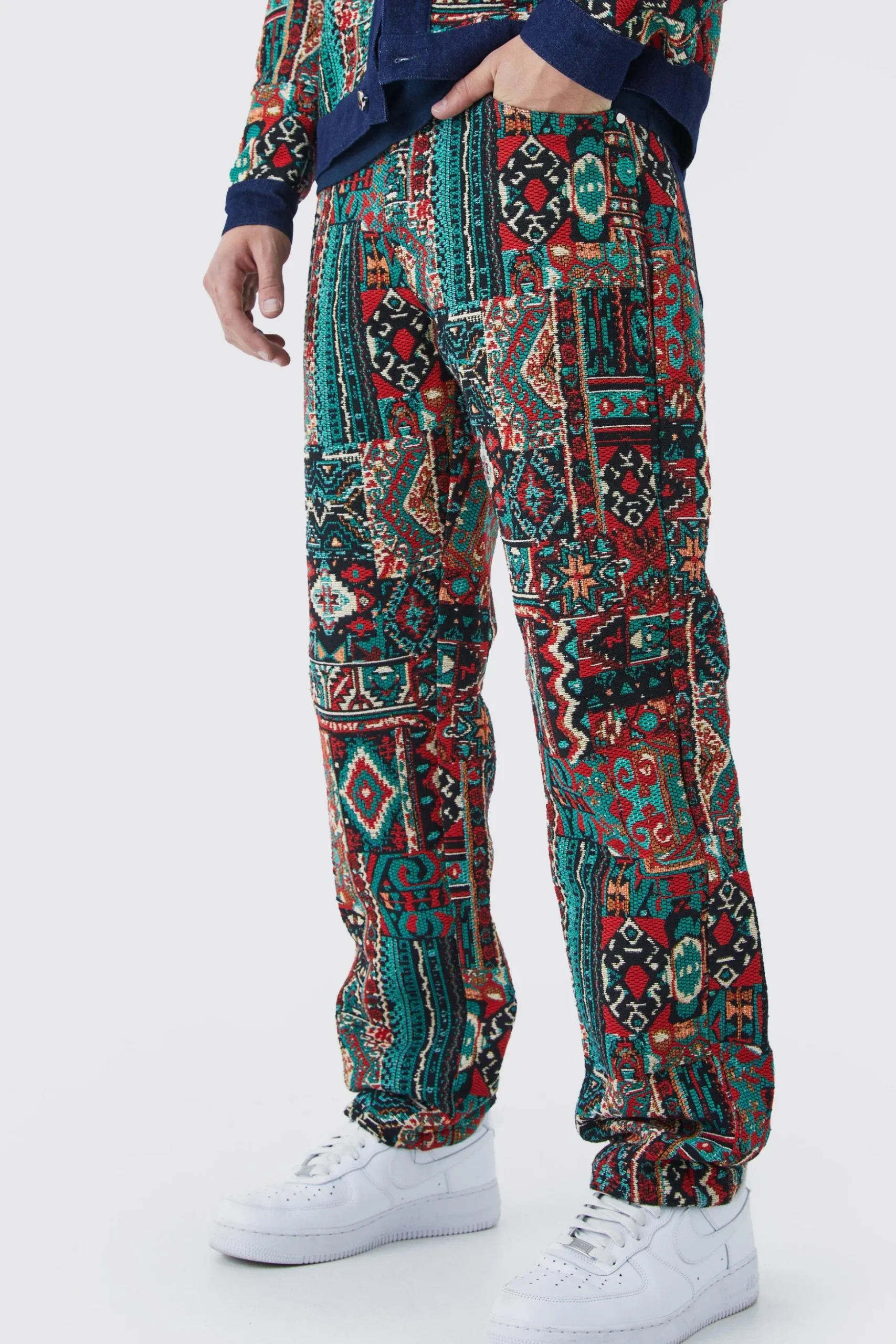 Tapestry Denim Jacket And Jeans Set | BoohooMAN UK