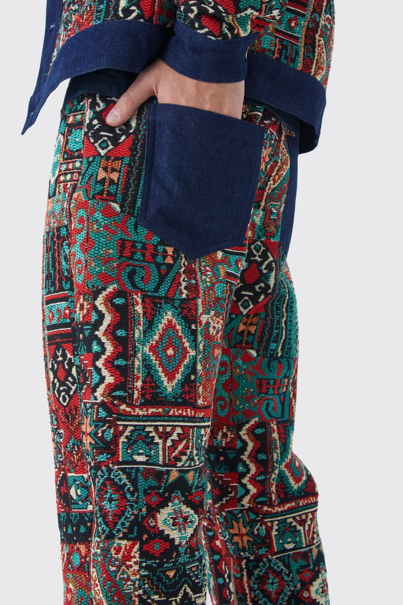 Tapestry Denim Jacket And Jeans Set | BoohooMAN UK