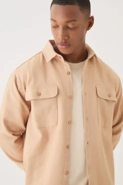 Textured Button Through Overshirt | BoohooMAN UK