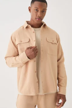 Textured Button Through Set | BoohooMAN UK
