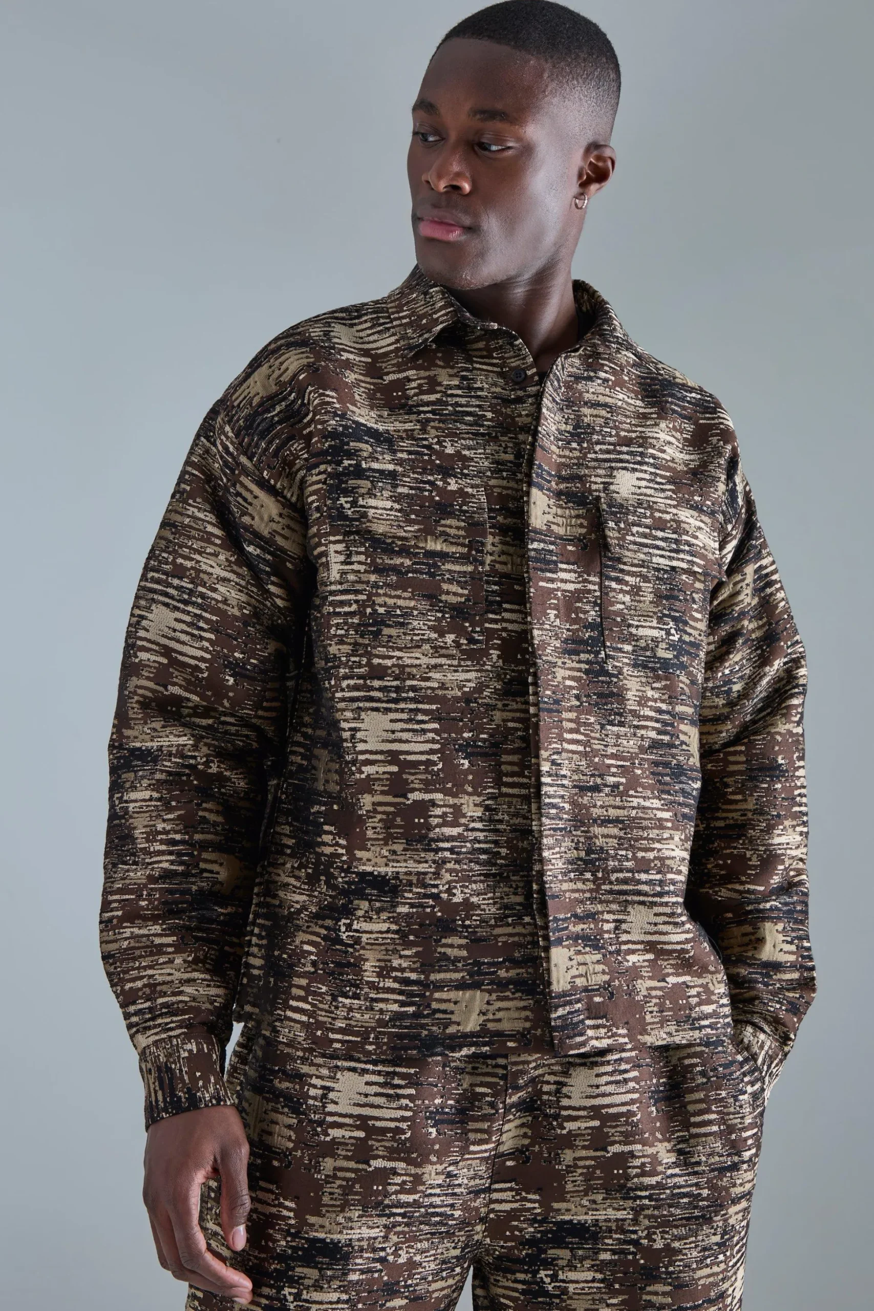 Textured Camo Patch Pocket Overshirt | BoohooMAN UK
