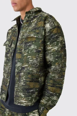 Textured Camo Patch Pocket Overshirt | BoohooMAN UK