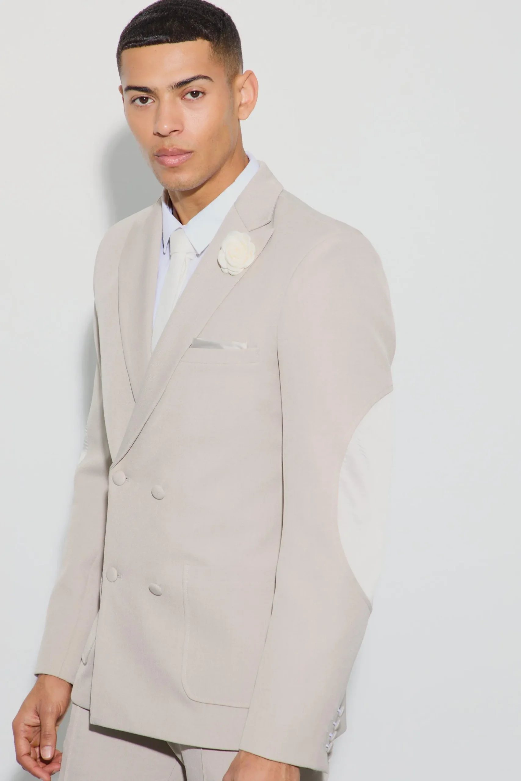 Textured Double Breasted Elbow Patch Blazer | BoohooMAN UK