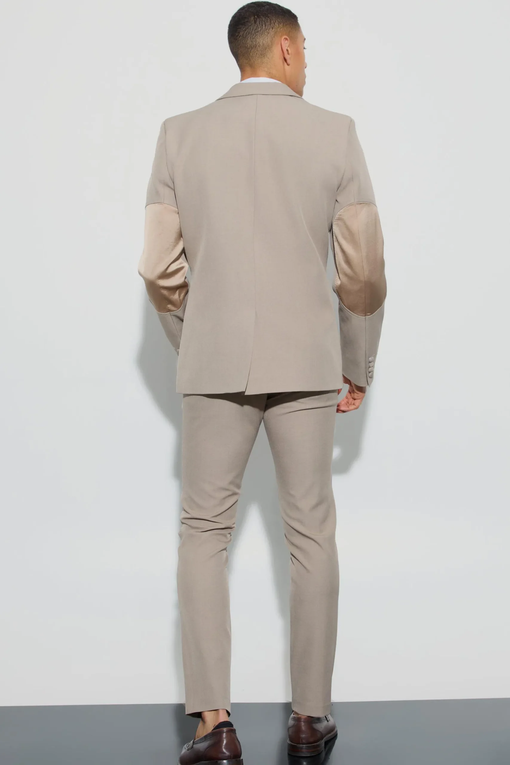 Textured Double Breasted Elbow Patch Blazer | BoohooMAN UK