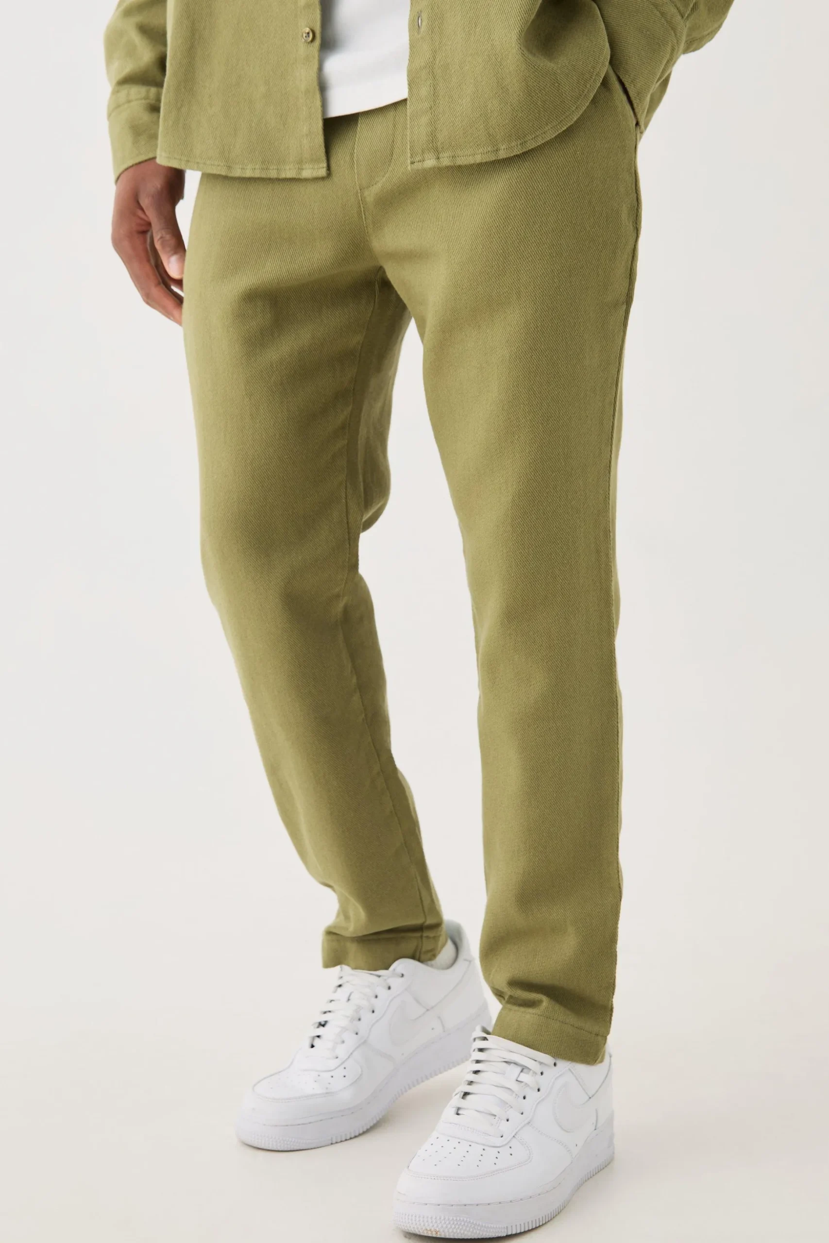 Textured Elasticated Waist Straight Fit Trousers | BoohooMAN UK