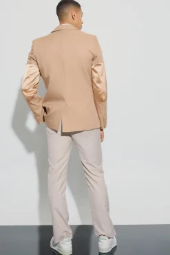 Textured Elbow Patch Slim Fit Blazer | BoohooMAN UK
