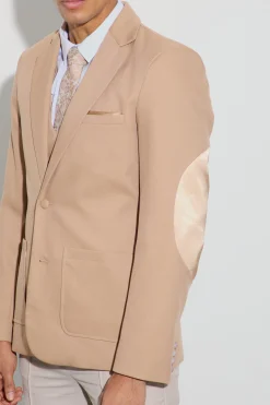 Textured Elbow Patch Slim Fit Blazer | BoohooMAN UK