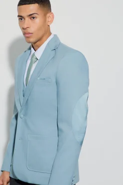 Textured Elbow Patch Slim Fit Blazer | BoohooMAN UK