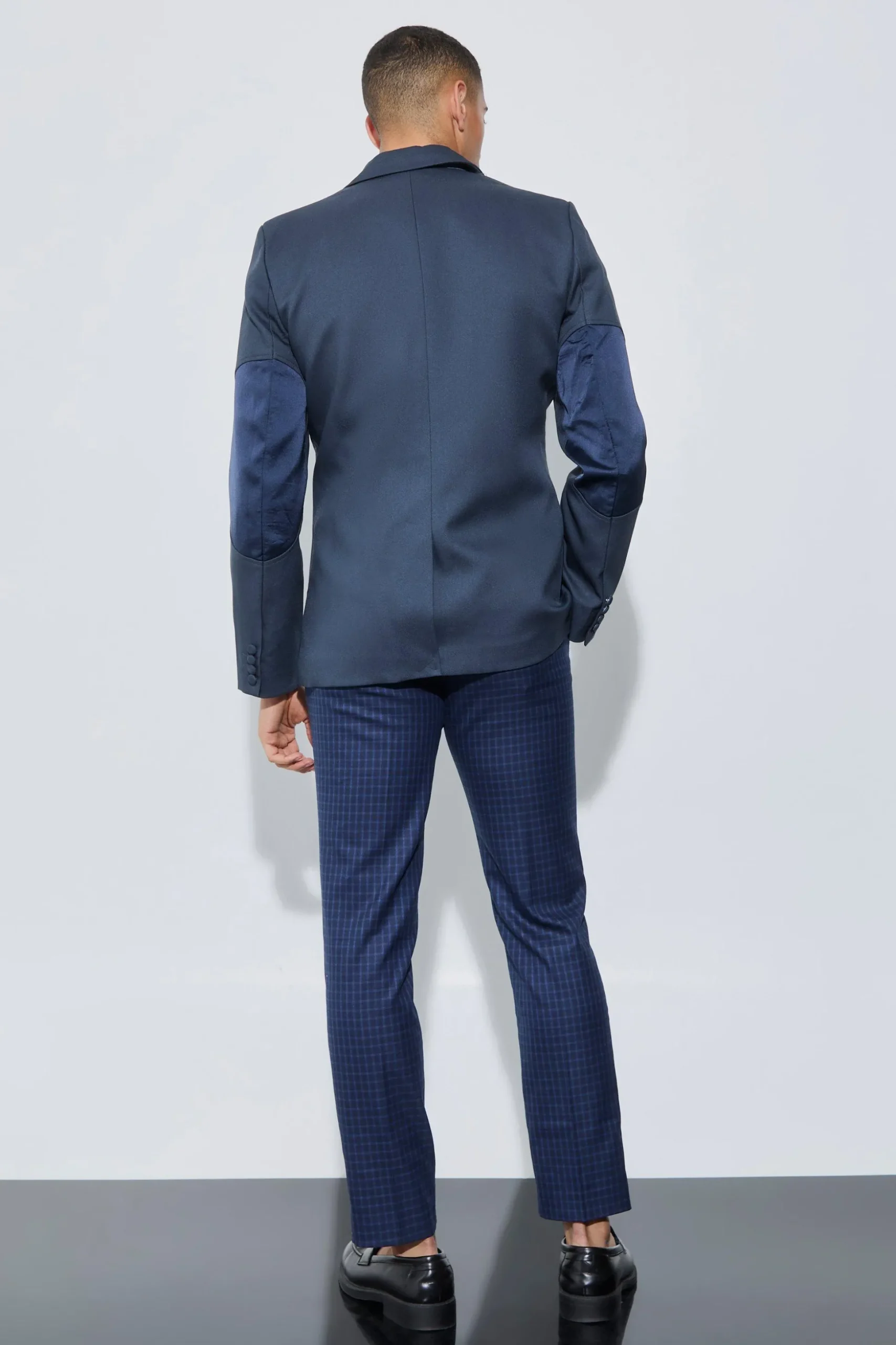 Textured Elbow Patch Slim Fit Blazer | BoohooMAN UK
