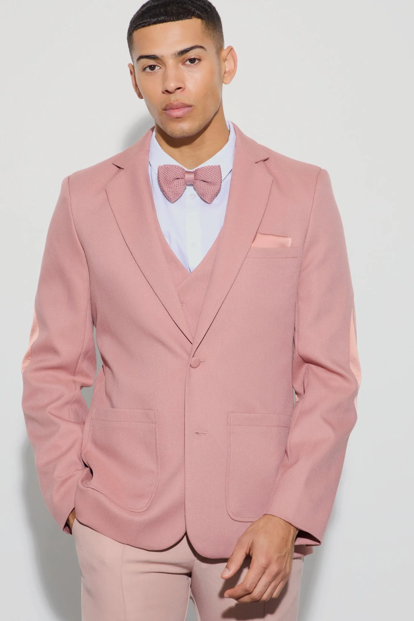 Textured Elbow Patch Slim Fit Waistcoat & Blazer | BoohooMAN UK