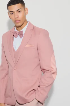 Textured Elbow Patch Slim Fit Waistcoat & Blazer | BoohooMAN UK