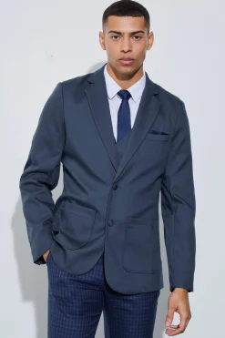 Textured Elbow Patch Slim Fit Blazer & Waistcoat | BoohooMAN UK