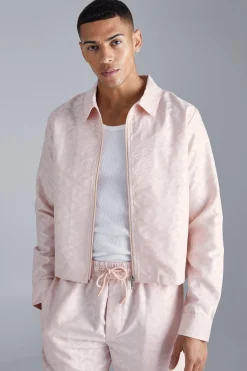 Textured Geo Boxy Zip Through Overshirt | BoohooMAN UK