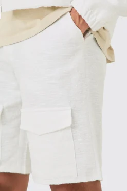 Textured Jacquard Fixed Waist Smart Cargo Shorts | BoohooMAN UK