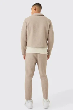 Textured Jacquard Fixed Waist Smart Tapered Trousers | BoohooMAN UK