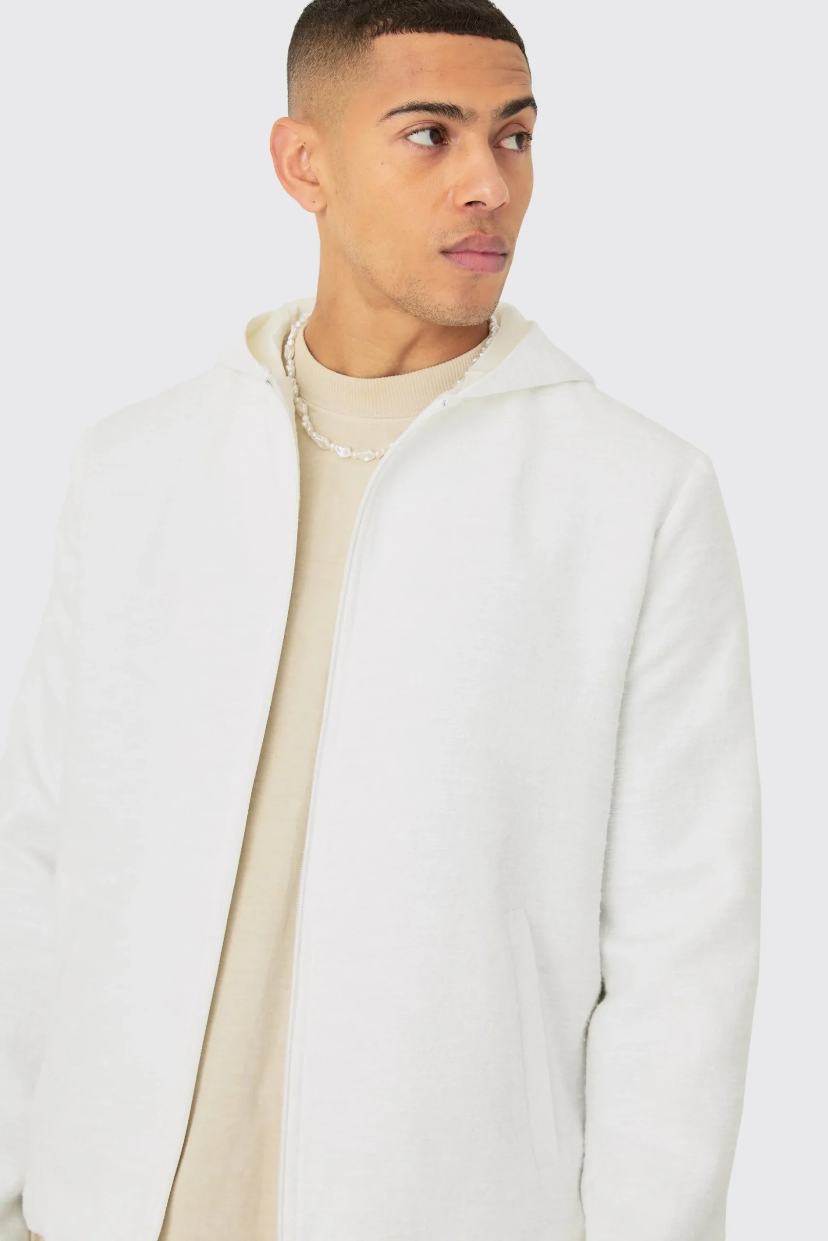Textured Jacquard Smart Hooded Jacket | BoohooMAN UK