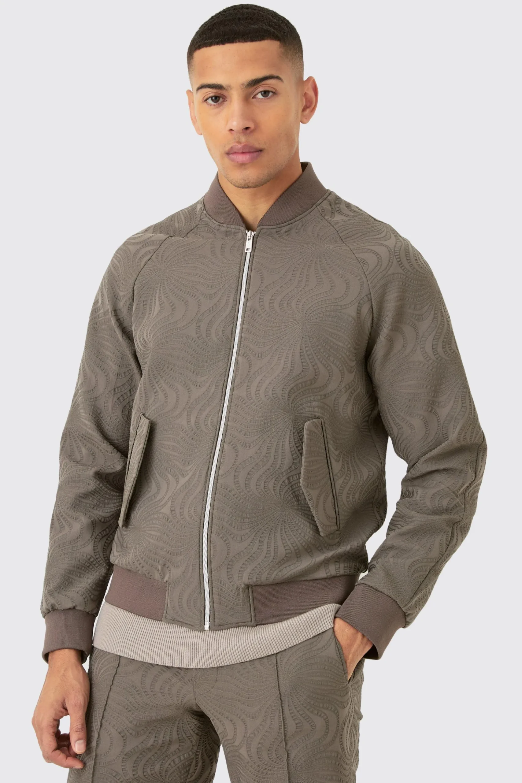 Textured Regular Fit Tailored Bomber Jacket | BoohooMAN UK