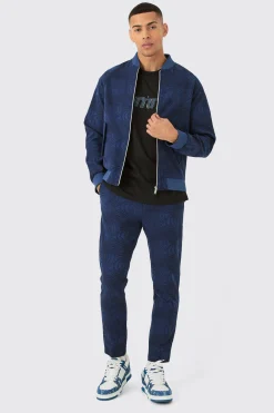 Textured Regular Fit Tailored Bomber Set | BoohooMAN UK