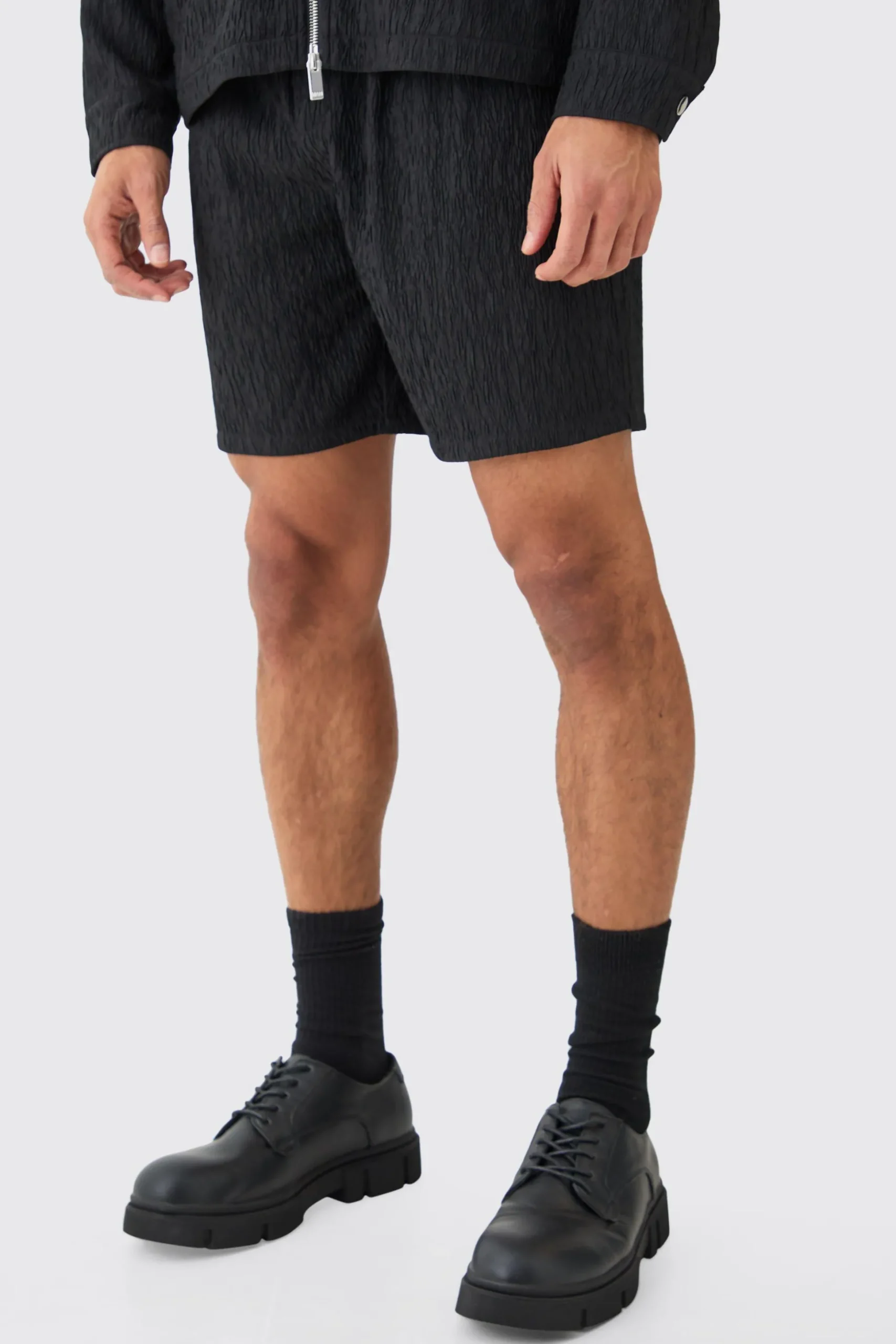 Textured Satin Elasticated Waist Shorts | BoohooMAN UK